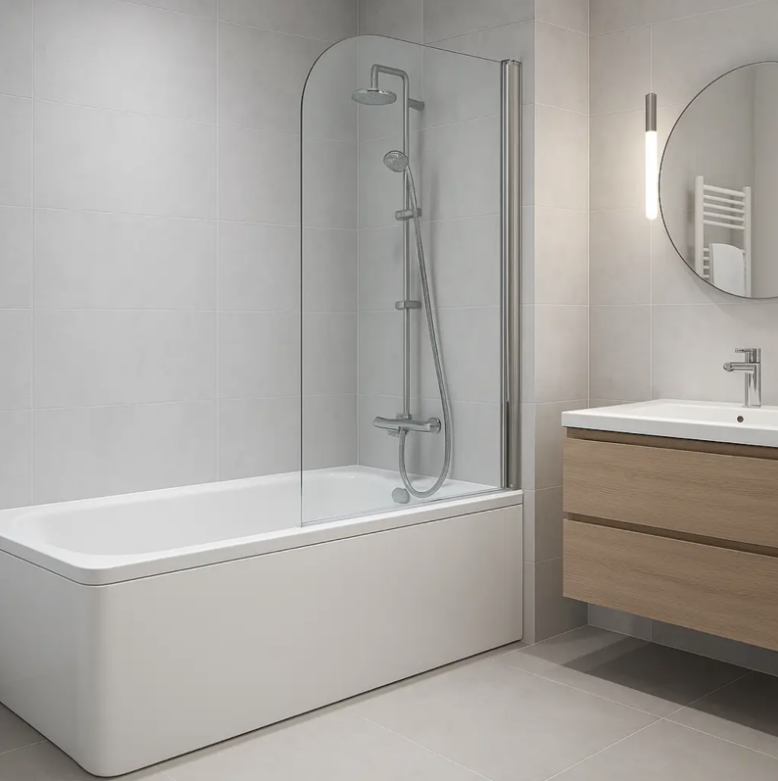 Шторы на ванну KO&PO 140 × 80 см, прозоре скло 6 мм, поворотні